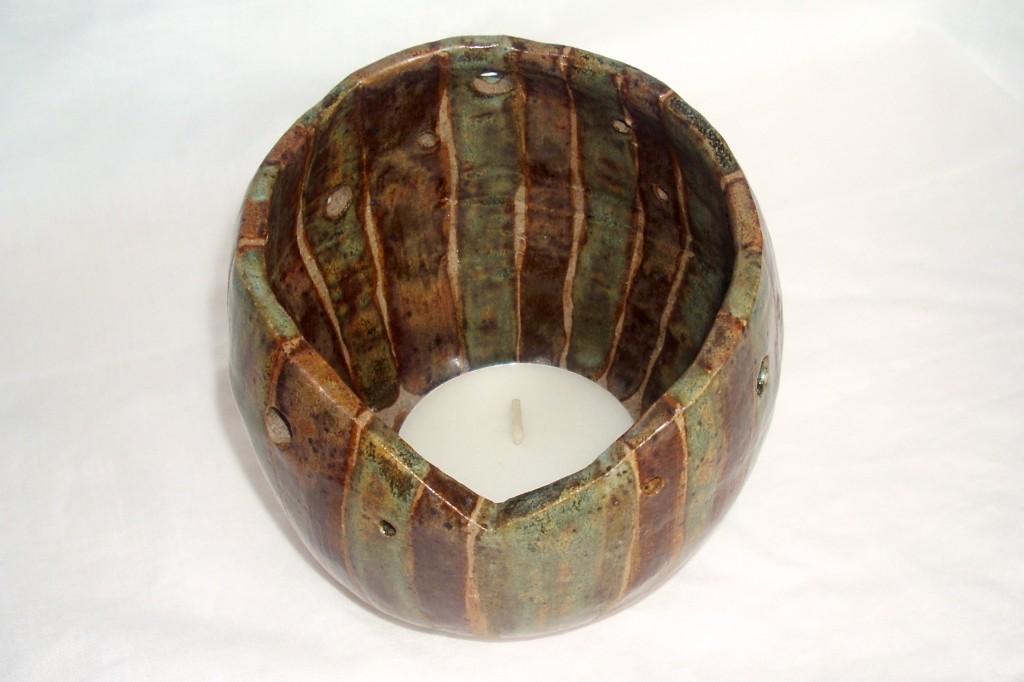 Stoneware Stripy Tea Light Holder